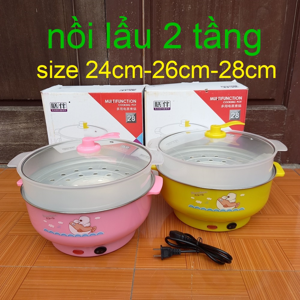 nồi lẩu mini nấu mì ❤️FREESHIP❤️ nồi lẩu đa năng 2 tầng kèm hấp