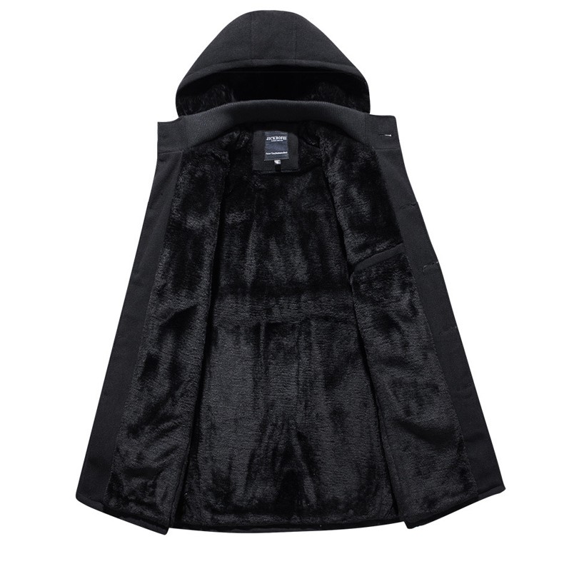 Áo khoác dạ nam dáng măng tô lót nhung có mũ 0230