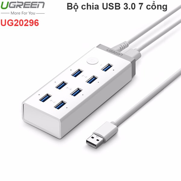 Bộ chia USB 7 Cổng USB 3.0 Cao Cấp Có công tắc+Nguồn 12V 2A Chính Hãng Ugreen 20296 CR116