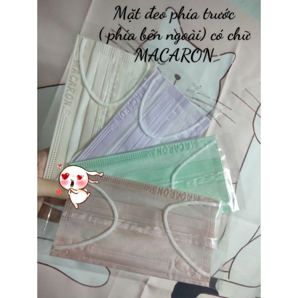 Set 5 cái khẩu trang 3 lớp MỎNG hoạ tiết bánh macaron sắc màu