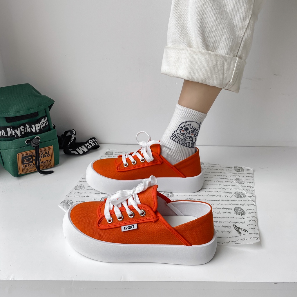 Giày sneaker vải canvas màu trơn buộc dây thời trang dành cho nữ | WebRaoVat - webraovat.net.vn