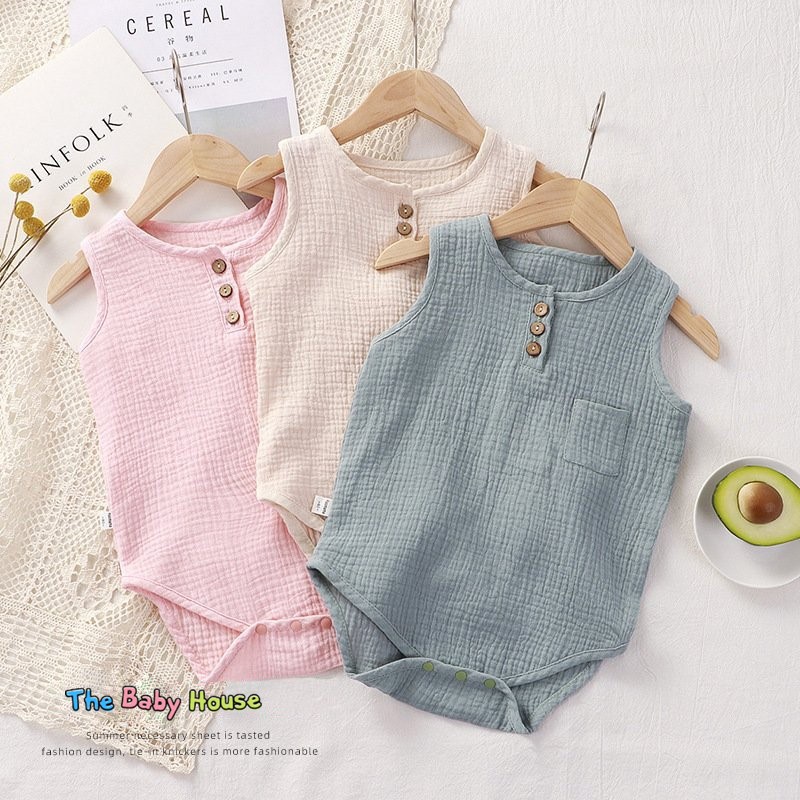 Bộ Áo Liền Thân Cho Bé 💛 𝐅𝐑𝐄𝐄𝐒𝐇𝐈𝐏💛 Bodysuit Vải Xô Muslin Thoáng Mái Thoải Mái Dễ Thương Cho Bé Trai Bé Gái