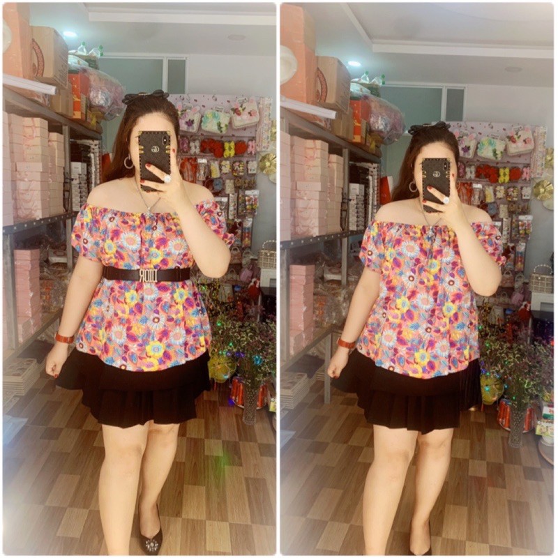 [BIGSIZE ] Áo Hoa Trể Vai Tay Phồng 60-80kg