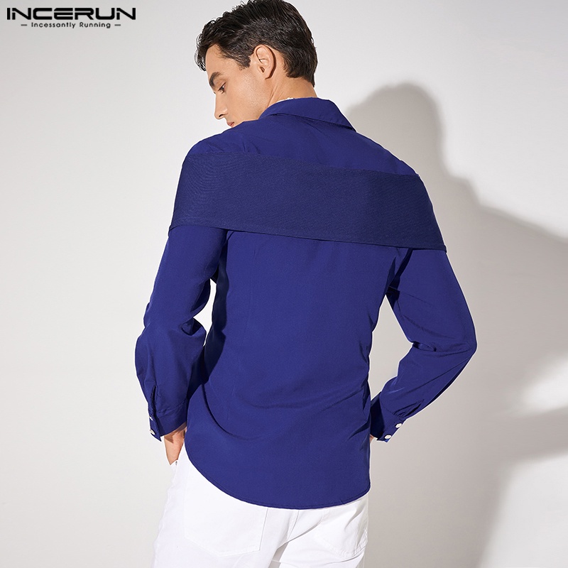 Áo sơ mi INCERUN dài tay giả hai lớp màu sắc thời trang cho nam