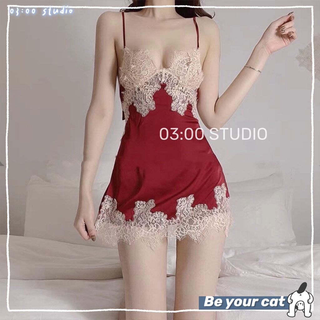 （Giao hàng bảo mật）🔵Đồ ngủ sexy nữ🔵 Váy đầm ngủ 2 dây gợi cảm, vải phi bóng hàng cao cấp, xẻ đùi đính nơ---026 | BigBuy360 - bigbuy360.vn