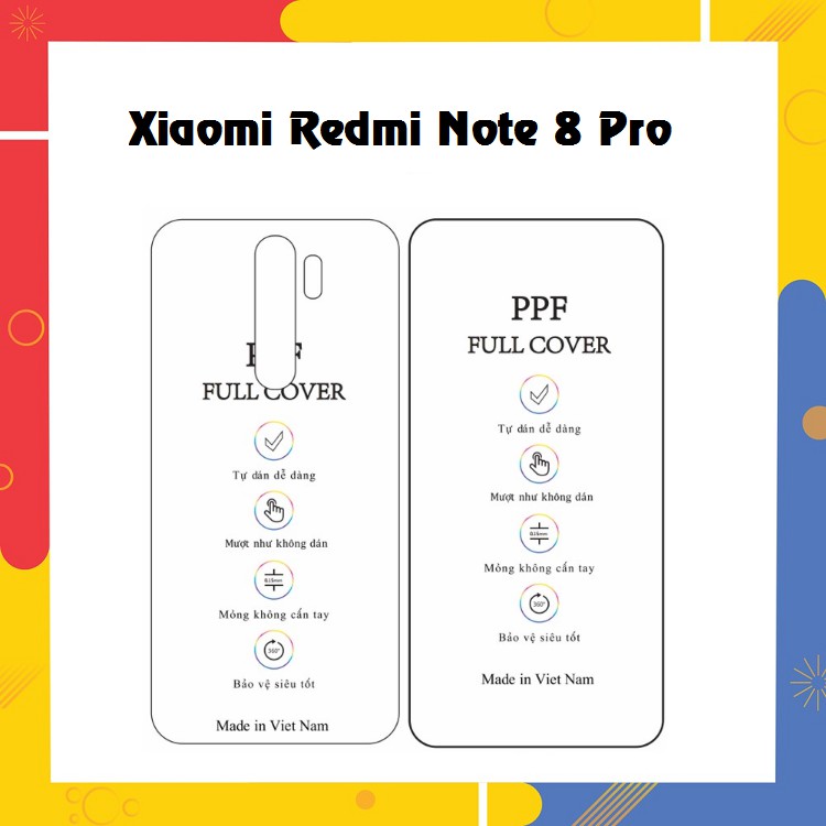  Dán dẻo PPF Redmi Note 8 Pro Mặt trước và Mặt Sau trong suốt