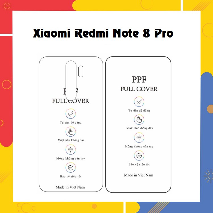 Dán dẻo PPF Redmi Note 8 Pro Mặt trước và Mặt Sau trong suốt