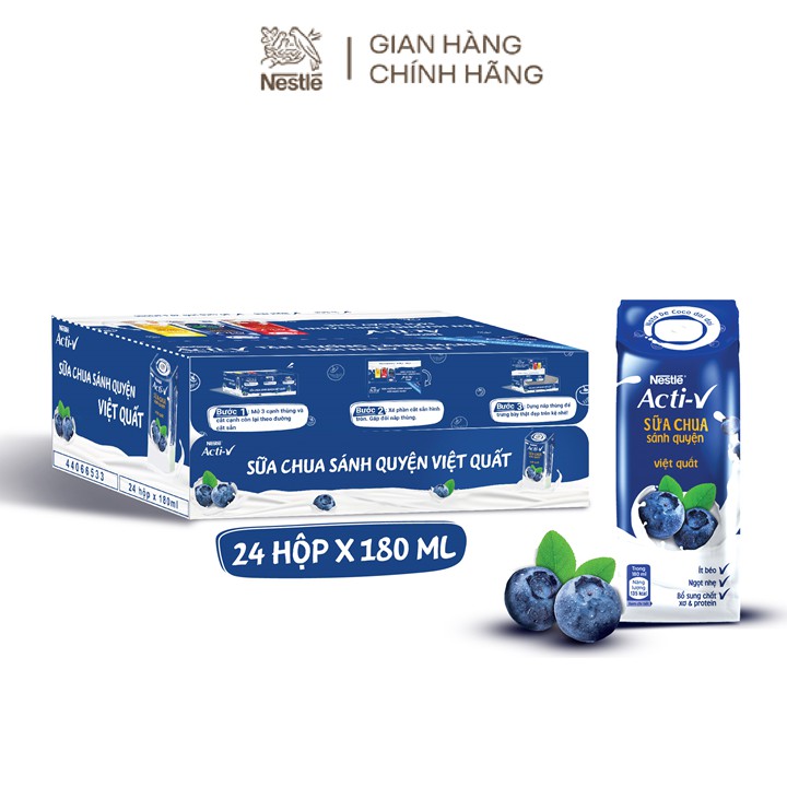 [Mã FMCGMALL giảm 8% đơn từ 250K] Thùng 24 Hộp Sữa Chua Nestlé Acti-V Việt Quất 180ml/hộp