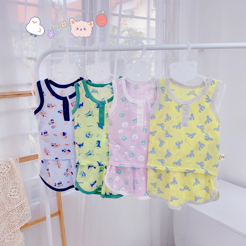 Bộ ba lỗ trẻ em, bộ sát nách bé trai bé gái Peekabo chất cotton tre mềm mát thấm hút mồ hôi Xu Xu Kids size 6 đến 16kg