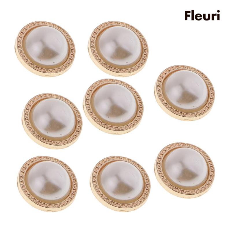 Set 8 Nút Nhựa Tròn Màu Vàng Đính Ngọc Trai Thủ Công Đa Ứng Dụng