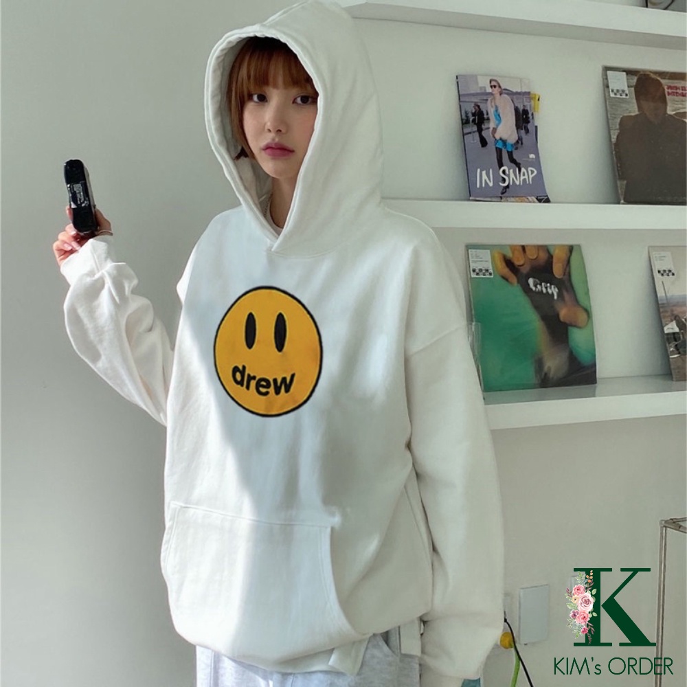 Áo Hoodie Drew Nam Nữ Unisex Màu Đen Trắng Xanh Than Có Mũ Dài Tay Phom Dáng Rộng Phong Cách Ulzzang Hàn Quốc Năng Động