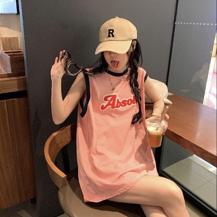 Áo Thun Mỏng Không Tay Dáng Rộng Thêu Chữ Thời Trang Mùa Hè Hàng Mới Dành Cho Nữ 2022