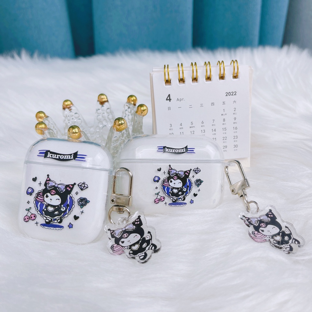 Lovely Cartoon Kuromi SpongeBob Transparent Protective Case with Pendant,Shockproof Cover, Compatible for Apple Airpods 1/2/Pro/3