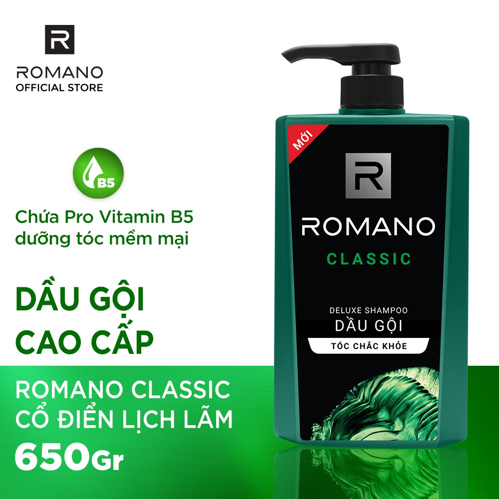 Combo Dầu gội và Sữa tắm sạch khuẩn Romano Classic 650g/chai