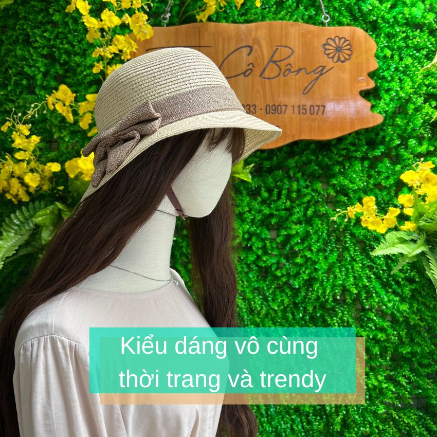 Mũ Bucket cói kết nơ vải duyên dáng