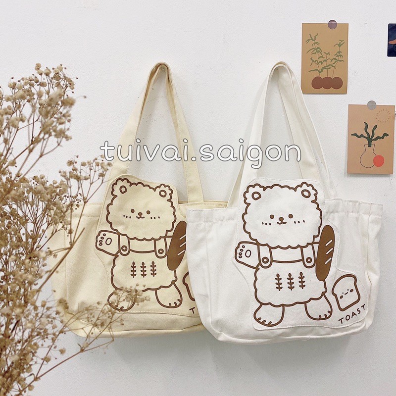 ẢNH THẬT Túi tote túi vải canvas gấu xinh