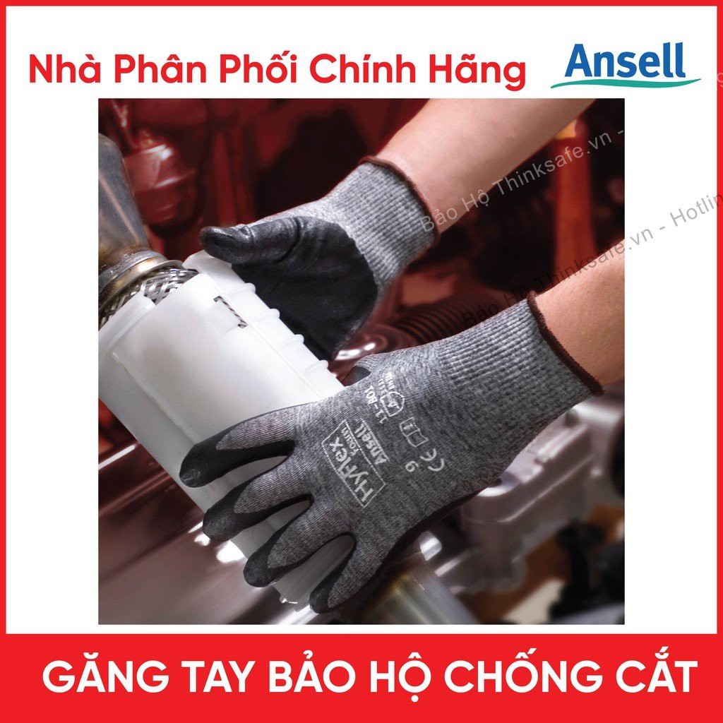 Găng tay đa dụng Hyflex Thinksafe, bao tay phủ Nitrile dầy, ôm khít tay, chống bám dầu mỡ, găng tay lao động tốt 11-801