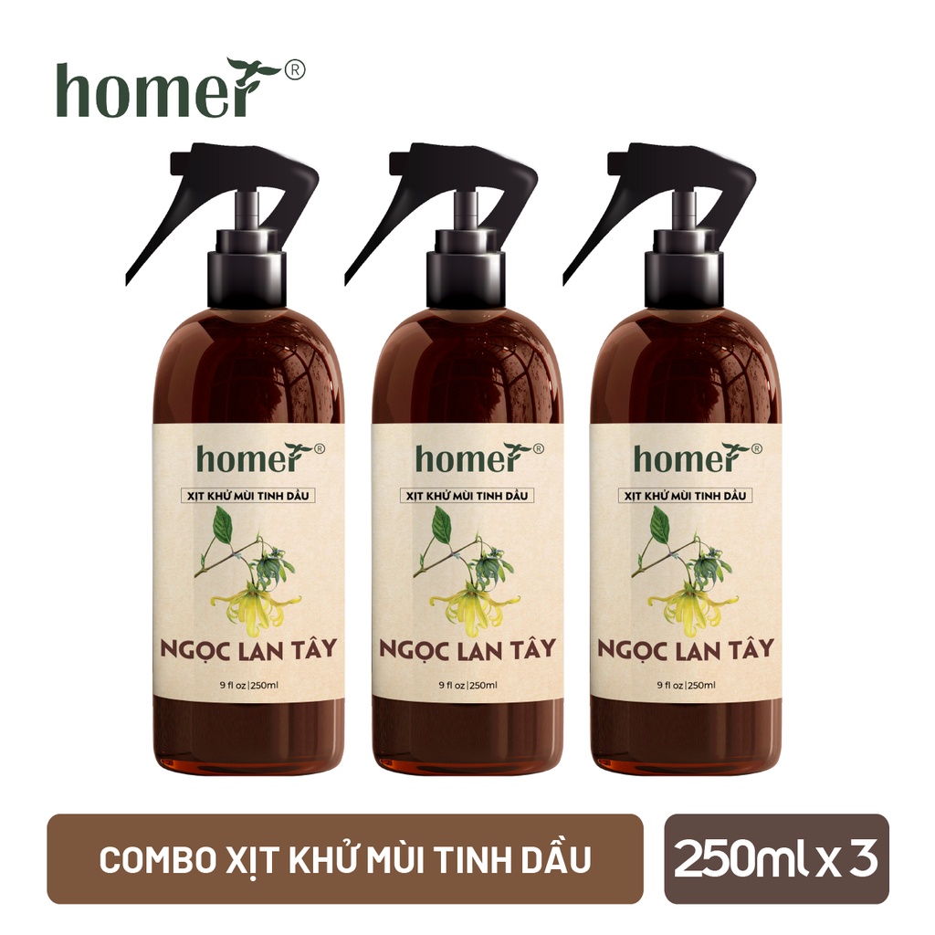 Combo 3 xịt khử mùi thơm phòng Ngọc Lan Tây Homer 100ml/ chai