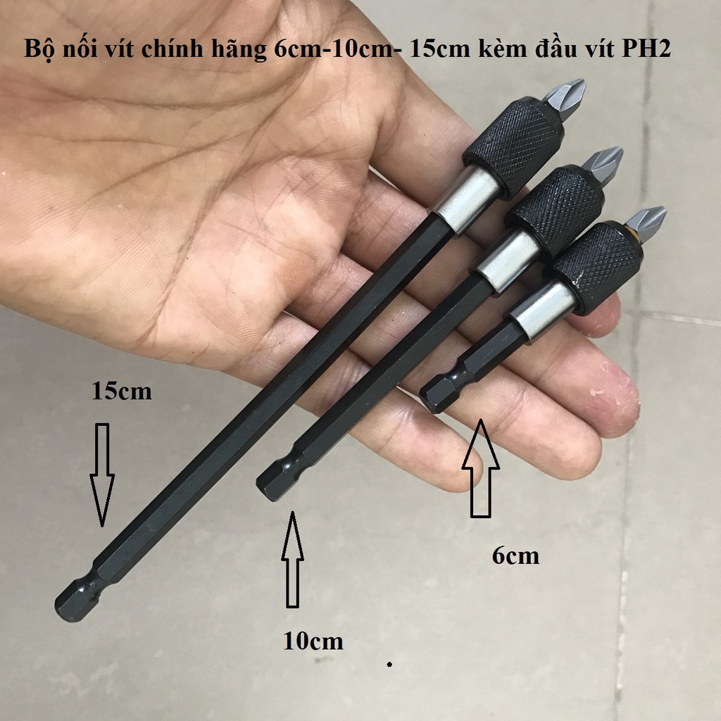 Bộ 3 đầu nối lục giác - đầu nối dài mũi vít mũi khoan có khóa tặng kèm đầu vít PH2