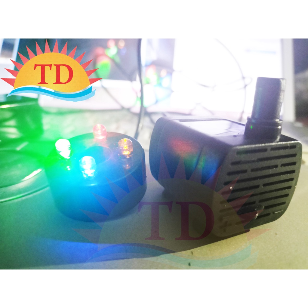 Máy Bơm chìm mini cho Bể Cá, thác nước phong thủy 3W 4 đèn Led cỏng nguồn USB 5vol