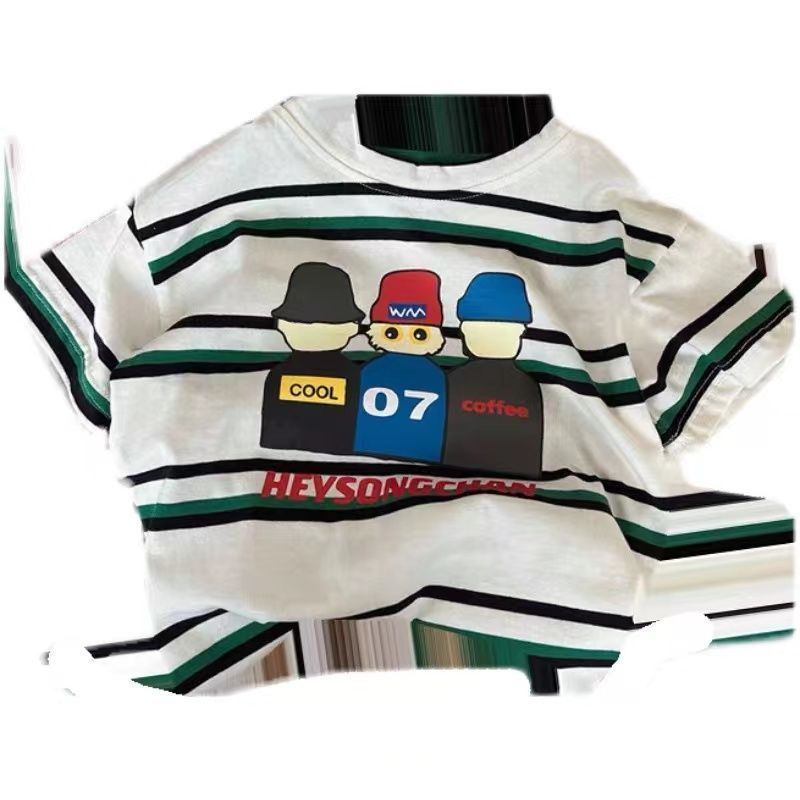 [Hàng Sẵn Sàng!!]Áo Thun Cotton Ngắn Tay Họa Tiết Hoạt Hình Kẻ Sọc Nhiều Màu Thời Trang Mùa Hè Cho Bé Trai