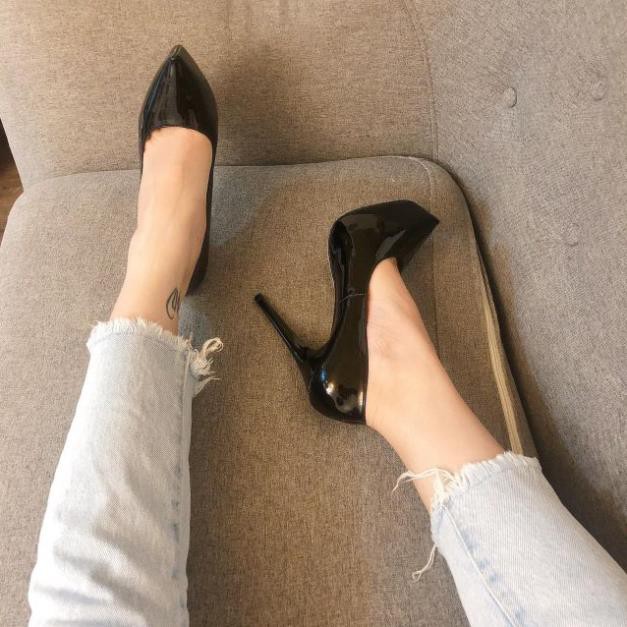 ld Giày Cao Gót 13p Đế Đúp Mũi Chim Da Bóng Fullbox Cao Cấp