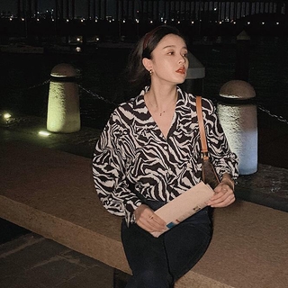 GSMILE Áo Sơ Mi Chiffon Tay Dài Form Rộng Họa Tiết Sọc Vằn Hợp Thời Trang Nữ