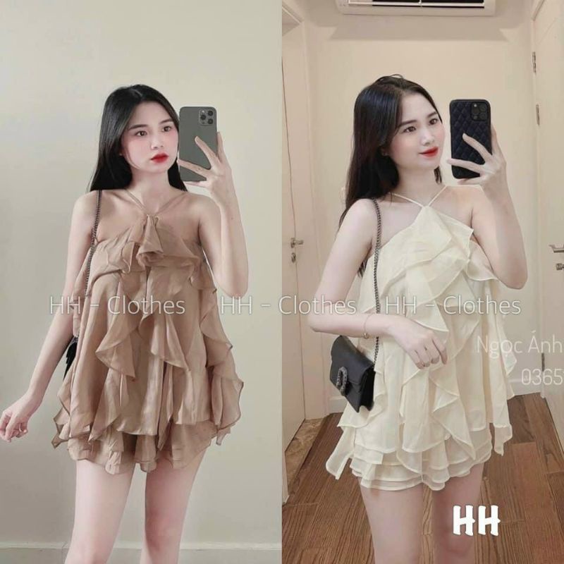 Set Voan Kiếng Áo Kiểu Babydoll Hai Dây Cổ Yếm Bèo Thân Và Quần Đùi - Form Rộng Thoải Mái - Tiểu Thư Bánh Bèo Cute Sexy
