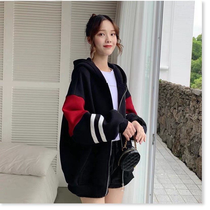 ÁO KHOÁC HOODIE NỮ DÂY KÉO PHỐI HUY HIỆU THỜI TRANG