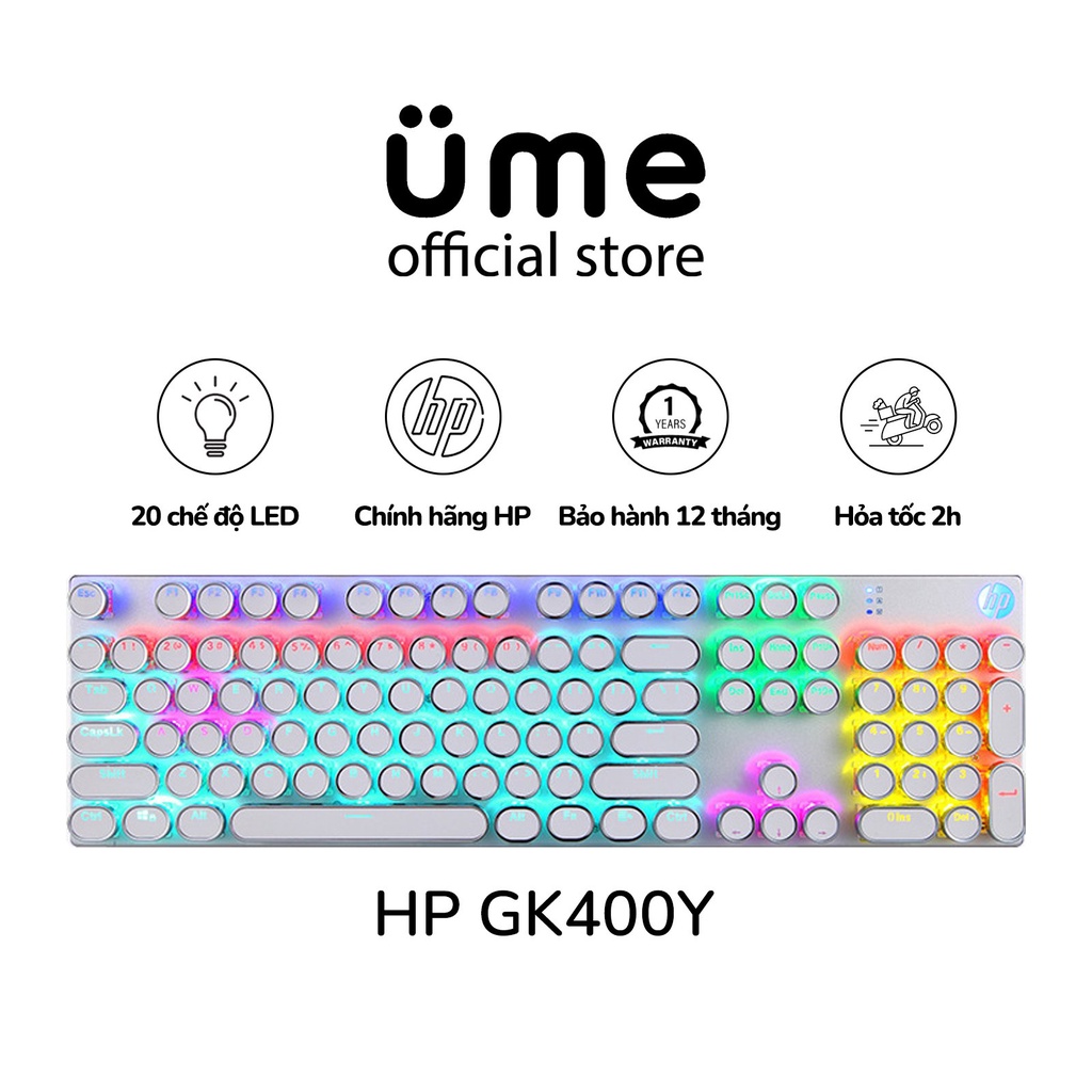 Bàn phím cơ Gaming Blue Switch HP GK400Y - Phím tròn mạ bạc - Chính hãng HP