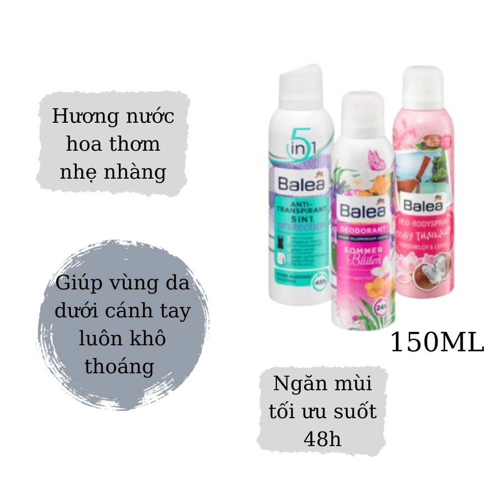 Xịt khử mùi Balea nữ 150ml lưu hương thơm lâu, lăn khử mùi cơ thể - Shop Dalavii