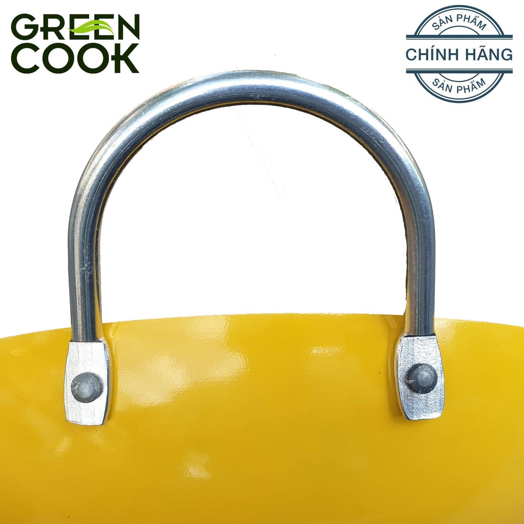 Chảo xào chống dính sâu lòng Green Cook GCP03-34 ALLCARE size 34 cm màu vàng  ( Không dùng cho bếp từ )