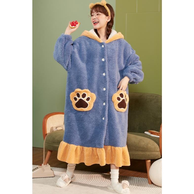 Áo choàng ngủ nhung dày dặn ấm áp theo phong cách mùa đông dành cho nữ 2021 ! | BigBuy360 - bigbuy360.vn