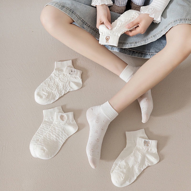 Tất nữ cổ ngắn trắng vớ chân Hàn Quốc Set tất vớ dễ thương chất vải dày đẹp - Hot Store