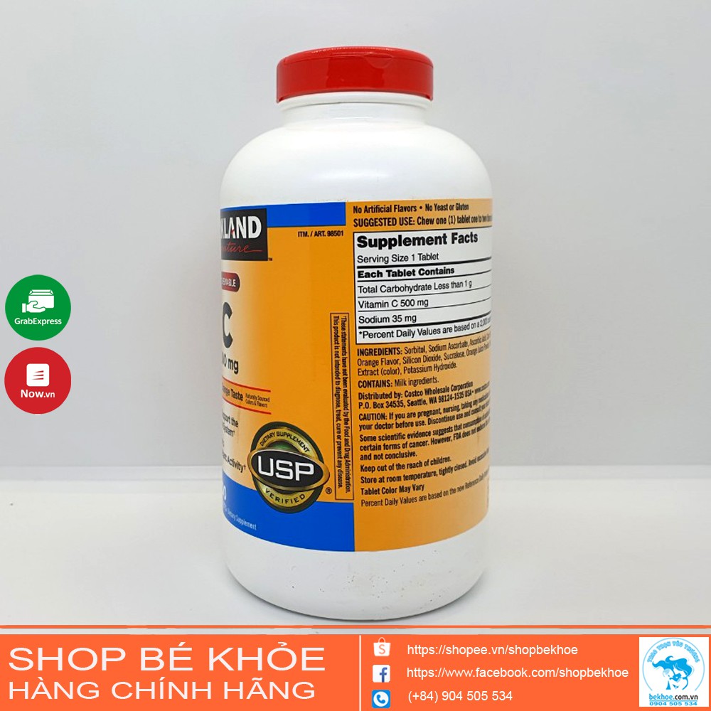 Vitamin C Kirkland - Viên Ngậm Vitamin C 500mg Kirkland Signature Cheweble 500v