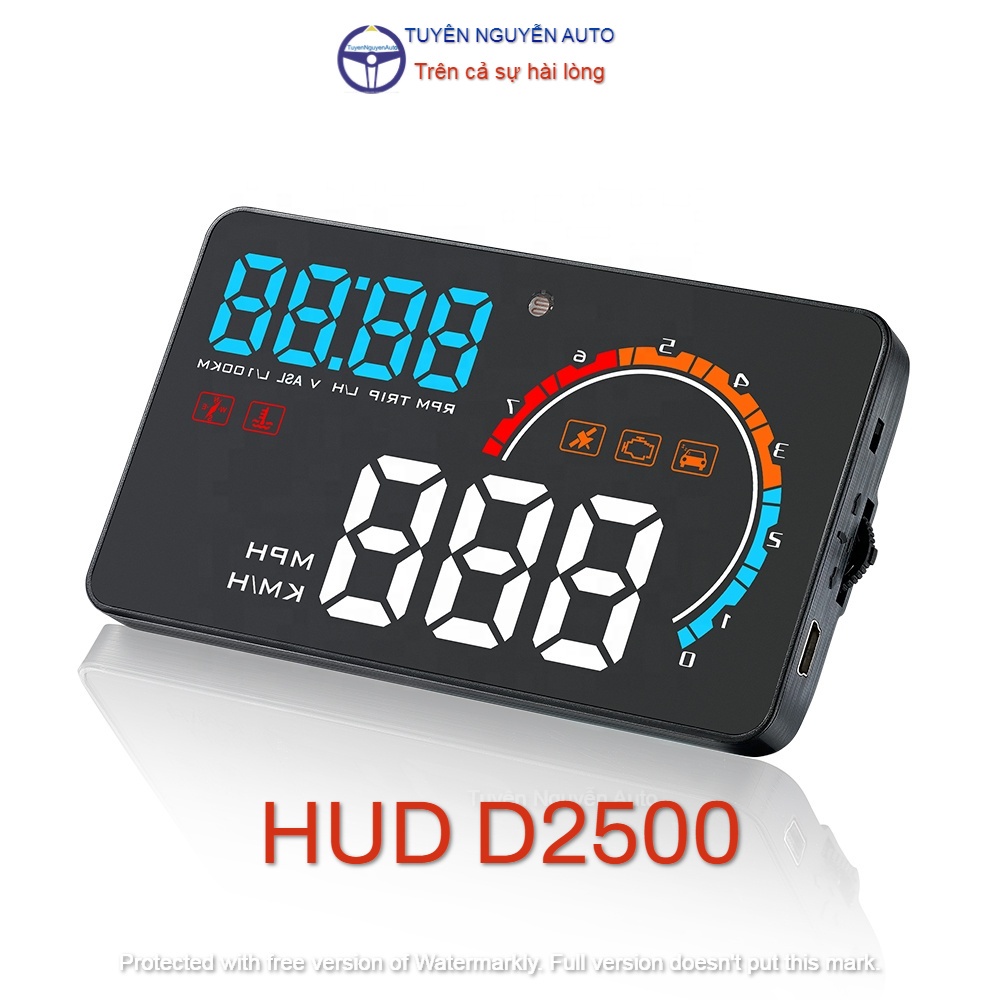 HUD D2500 hiển thị tốc độ và cảnh báo tốc độ ô tô xe hơi màn hình hắt kính cắm cổng OBD2 + USB GPS