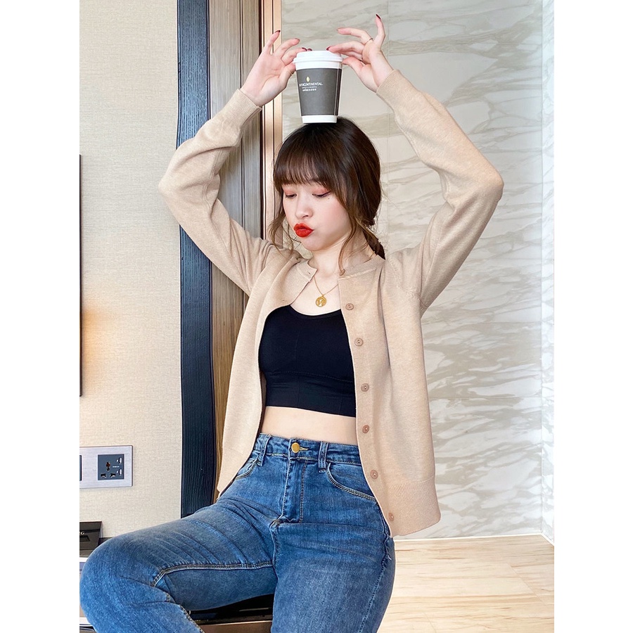 Áo Khoác Cardigan Dệt Kim Mỏng Tay Dài Cổ Tròn Phong Cách Hàn Quốc Thời Trang Mùa Thu 2023 Mới175439