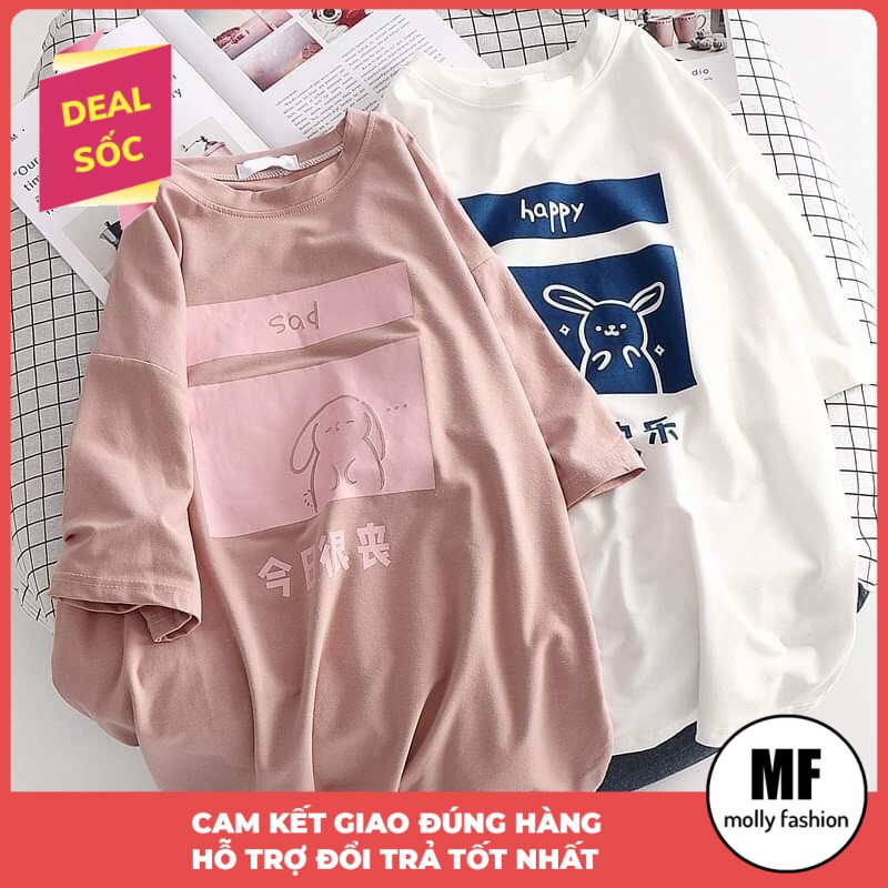 Áo thun tay lỡ HAPPY SAD form rộng Freesize dành cho nam nữ Molly Fashion