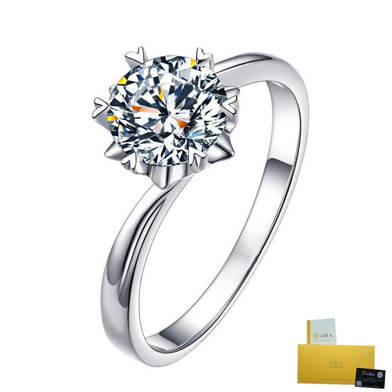 Nhẫn Kim Cương Bạc S925 Sáu Cánh Hoa Tuyết Moissanite 1 Karat