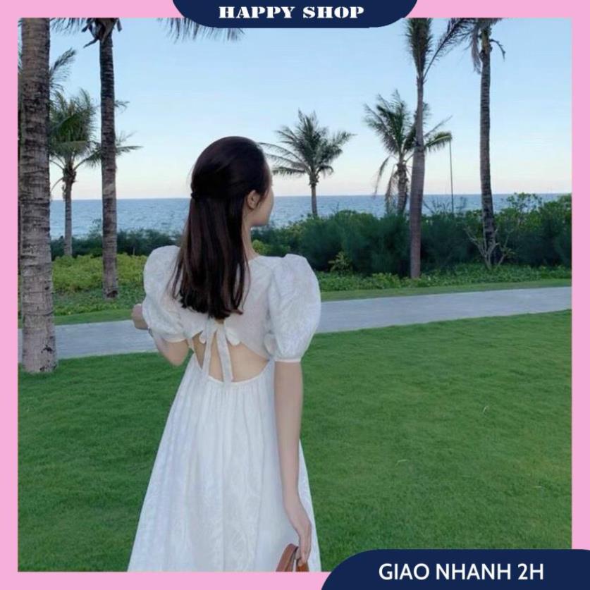 Váy Xòe Trắng Dài, Đầm Midi Nữ Dáng Xòe Hoa Nổi Tay Bồng Ngắn Cut Out Nơ Lưng Chất Vải Mịn Mát Xinh Xắn Nổi Bật Cho Bạn | BigBuy360 - bigbuy360.vn