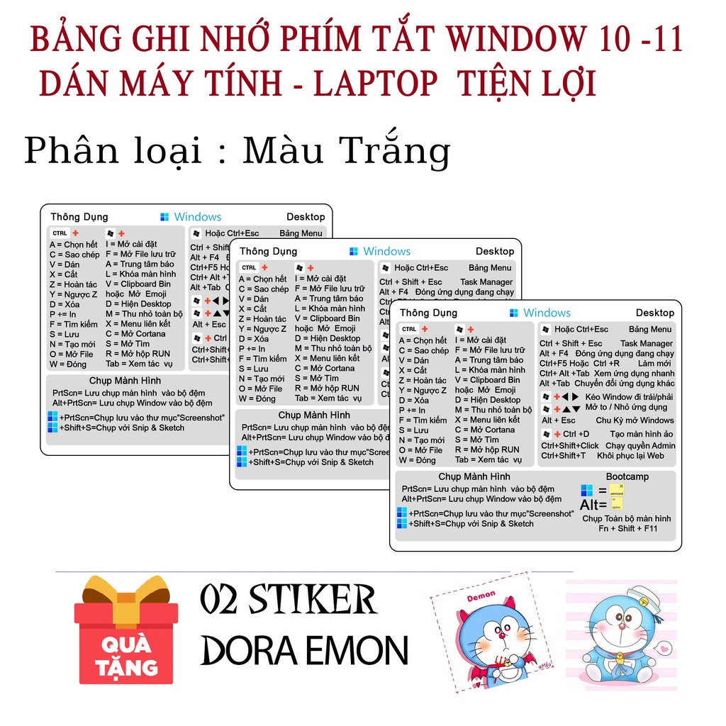 1 Miếng Dán phím tắt Windows 10 / 11 dán laptop | Có bootcamp | Magicwrapvn | Cho mọi laptop. Sticker phím tắt