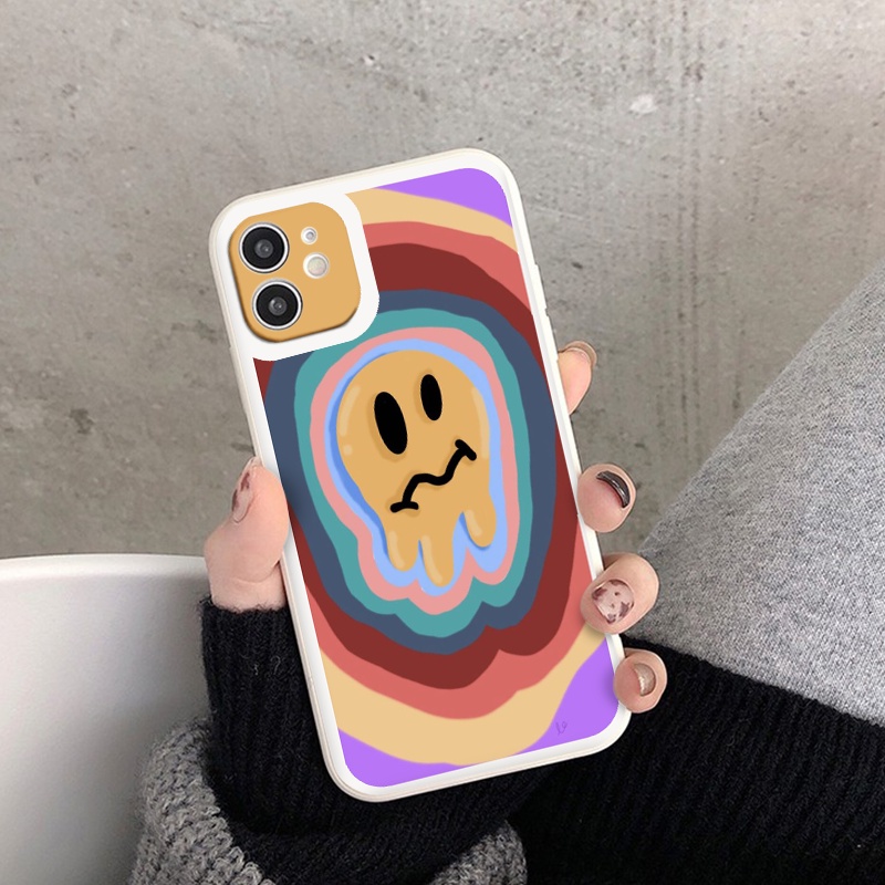 Ốp lưng iphone viền vuông mặt cười cầu vồng đa sắc màu dành cho ip 6/6s/7/7plus/X/Xsmax/11/11promax/12/13promax