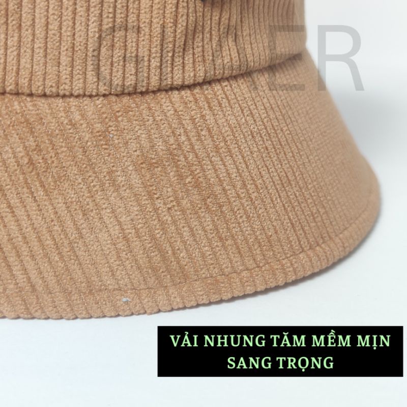 Mũ bucket vành cụp - Nón tai bèo thêu PROMISSYOU chất nhung tăm cao cấp form unisex nam nữ