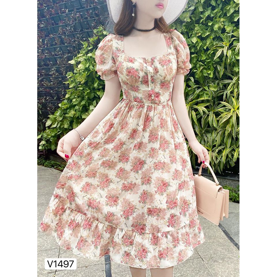 Váy voan hoa nhí có thêu họa tiết V1497 DVC (ảnh thật trải sàn và mẫu mặc shop tự chụp)