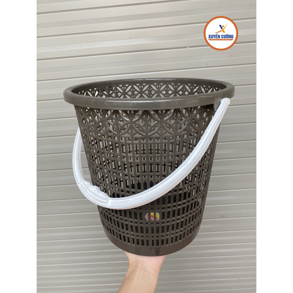 (Rẻ vô địch) Sọt rác nhựa có quai xách hoa đồng tiền 5147 Việt Nhật , feeship, nhựa nâu