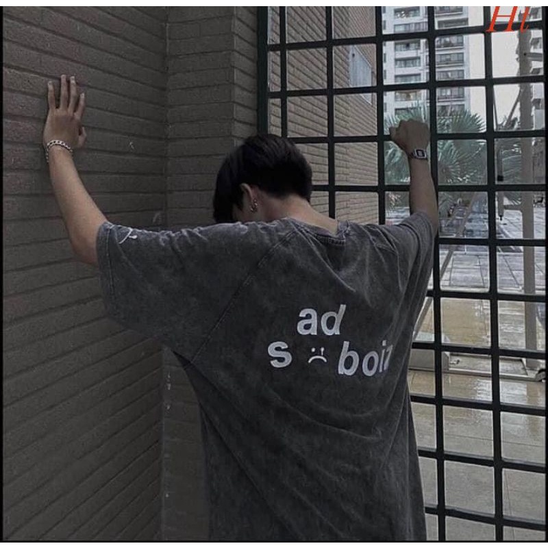 Áo phông loang đá in SADBOIZ , tay lỡ from rộng chất