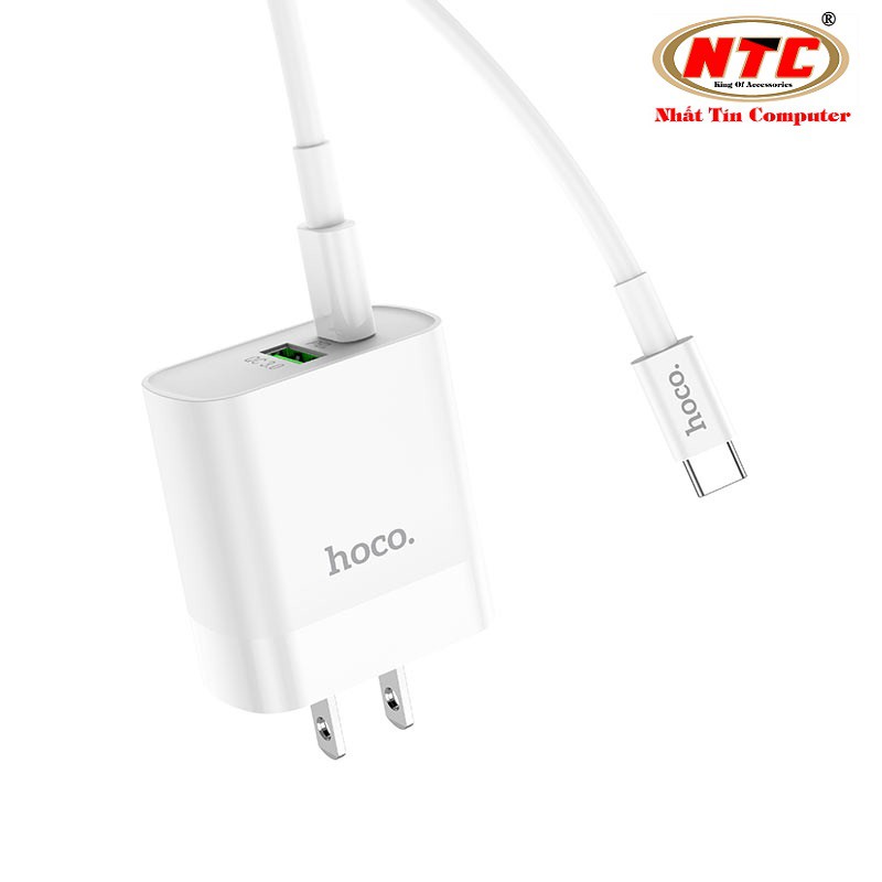 Bộ Cốc sạc 2 cổng USB và PD kèm Cáp sạc Type-C to Type-C Hoco C80 QC3.0 và PD20W (Trắng) - Nhất Tín Computer