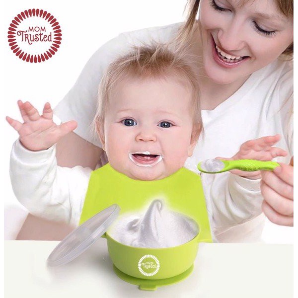 Yếm Máng Ăn Dặm MOM TRUSTED Cho Bé Chất Liệu Silicone Nhiều Màu Thiết Kế 4 Nút Điều Chỉnh