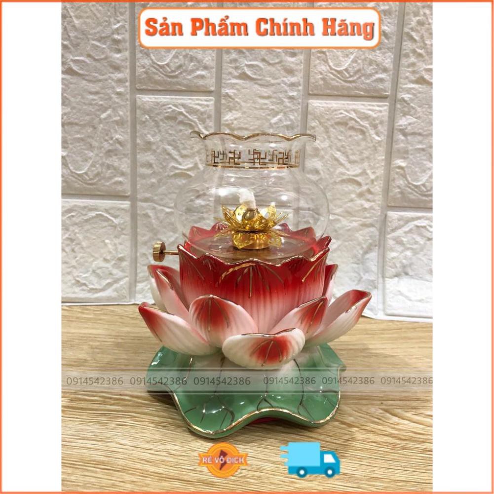 Đèn thờ hoa sen. Đèn bàn thờ. Dùng dầu đốt, mẫu hoa sen đế xanh