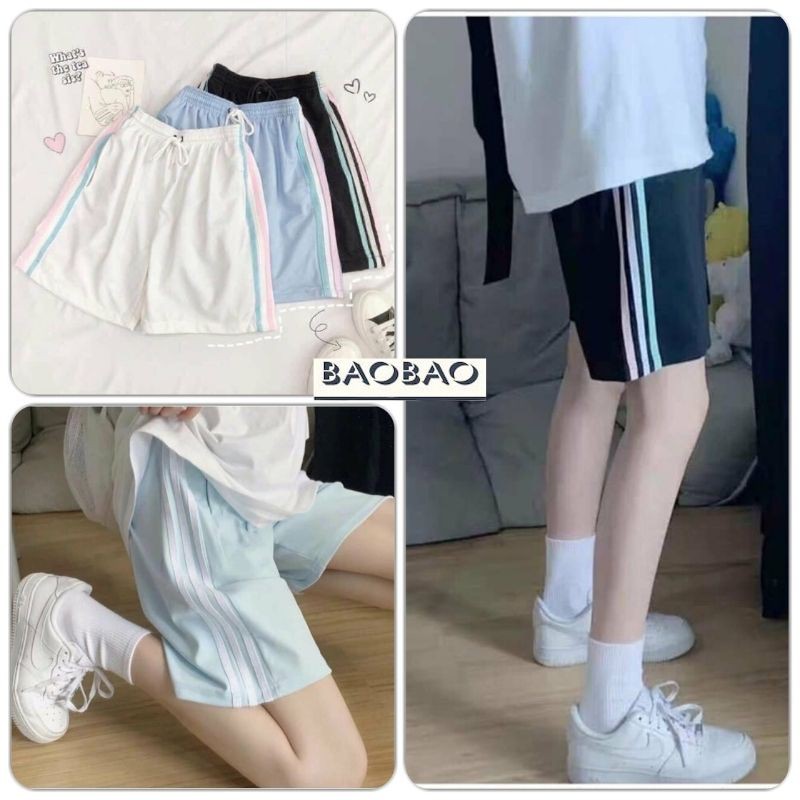 Quần Đùi Nữ 3 Sọc Cầu Vồng - BaoBao.Clothing [FREESHIP] - Quần shorts nữ dáng thể thao 3 sọc chất thun thoáng mát